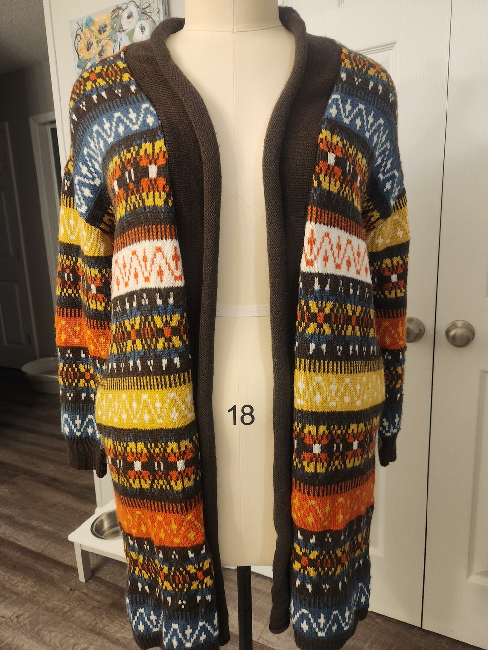KEREN hart Brown Open-Front Multicolor Fair Isle Cardigan